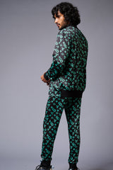 GD (in Green) with Logo Printed Black Bomber Style Jacket with Pant Co-ord Set for Men - Go Devil