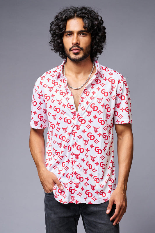 GD (in Red) Printed White Shirt for Men - Go Devil
