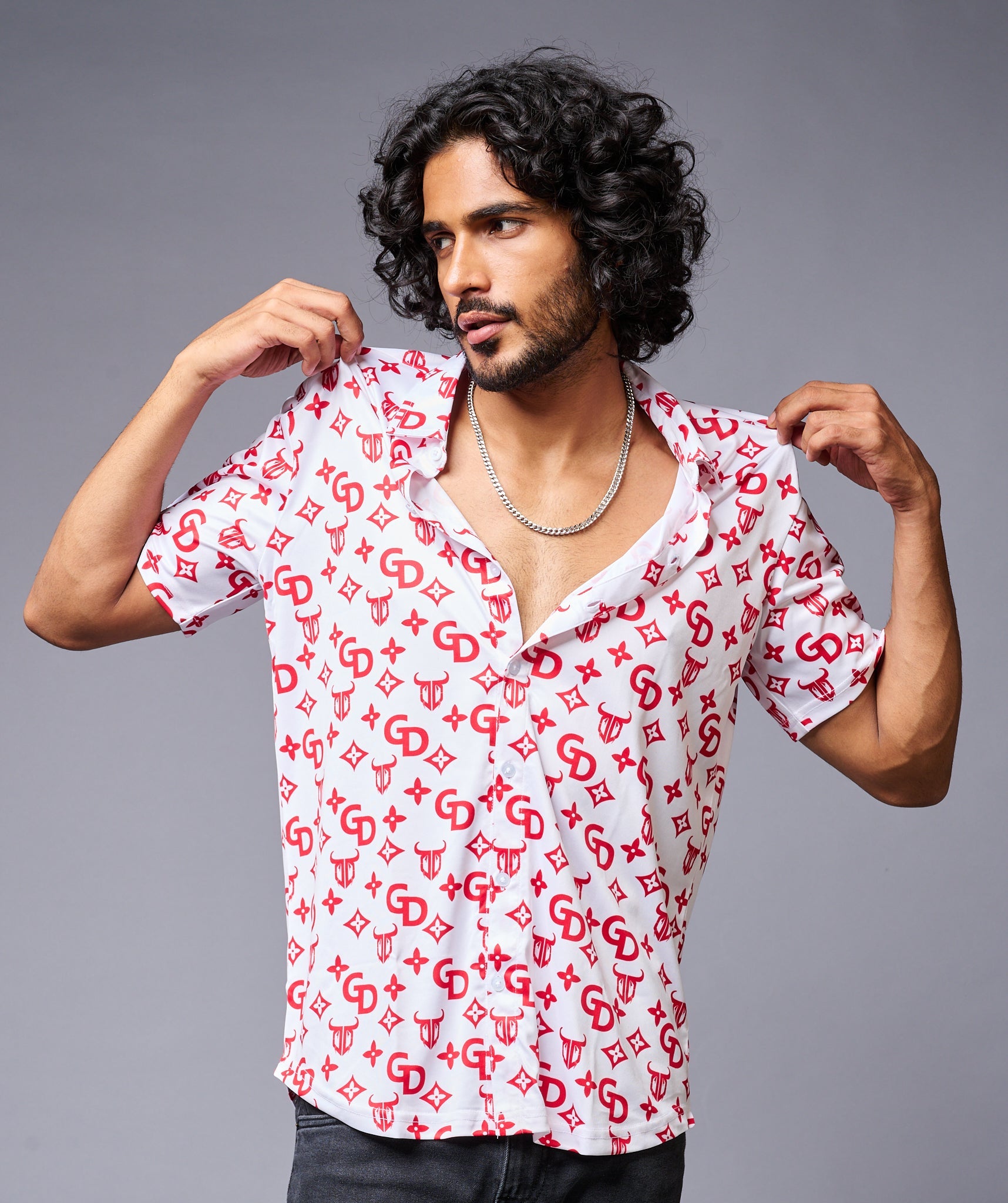 GD (in Red) Printed White Shirt for Men - Go Devil