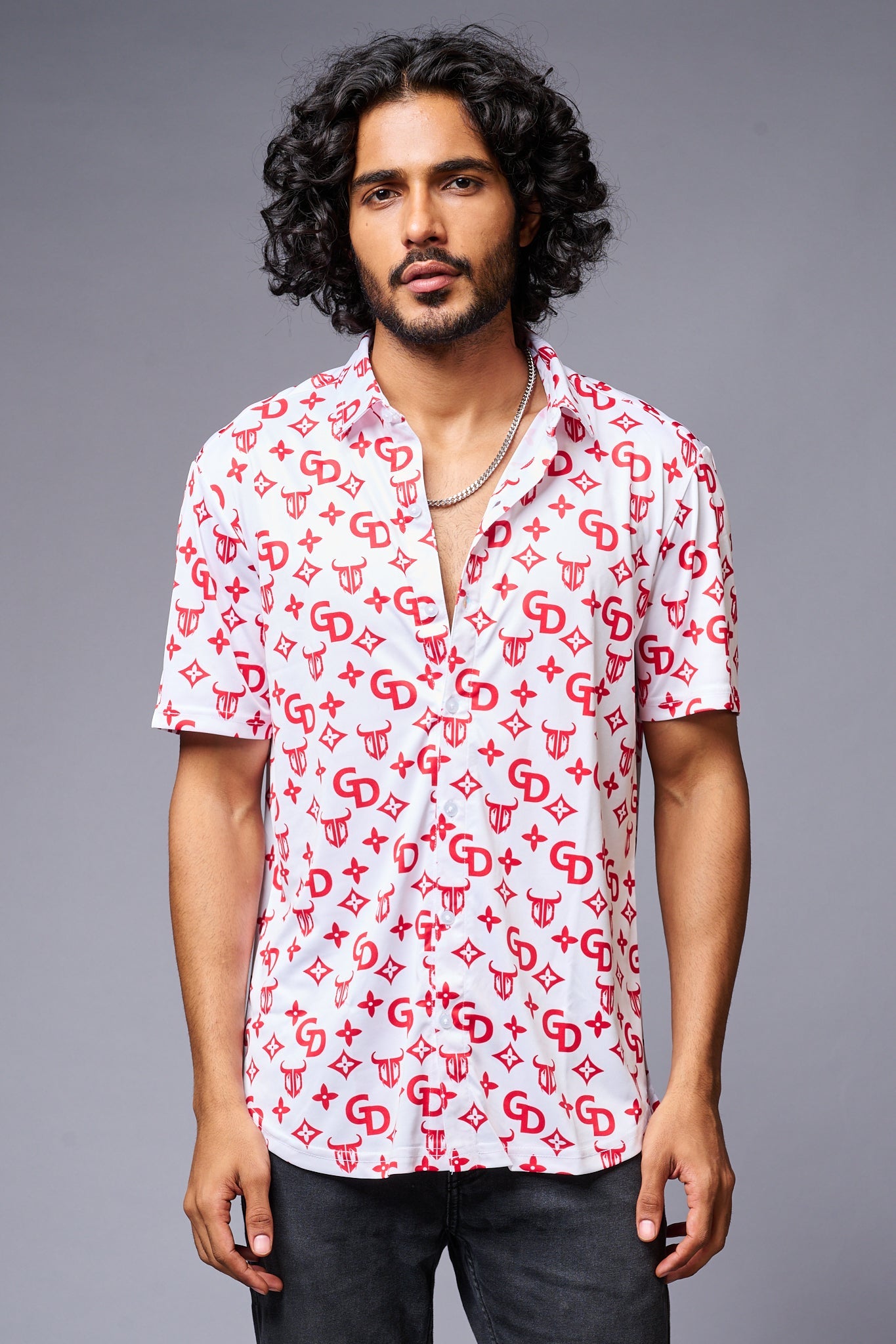 GD (in Red) Printed White Shirt for Men - Go Devil