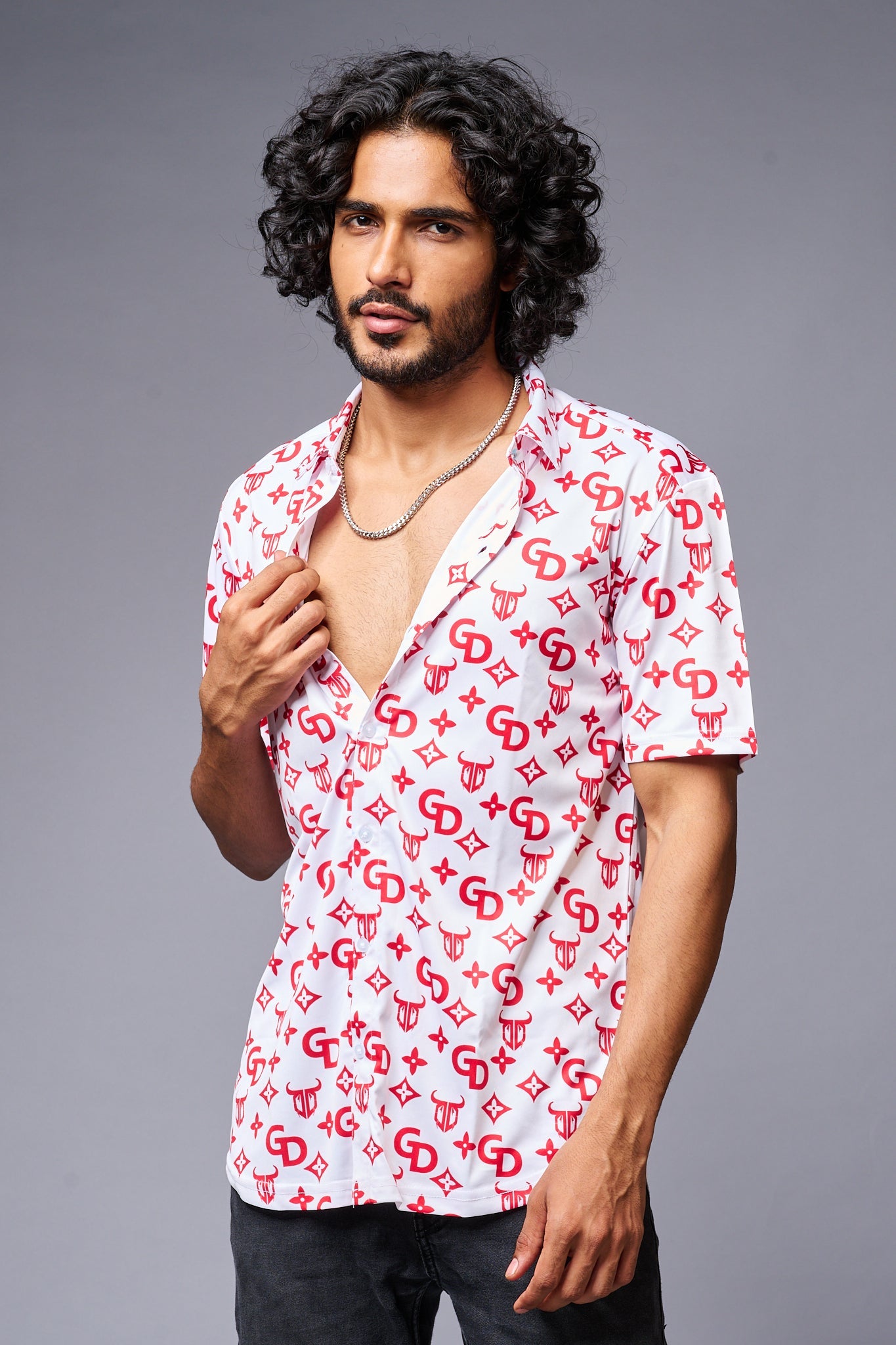 GD (in Red) Printed White Shirt for Men - Go Devil