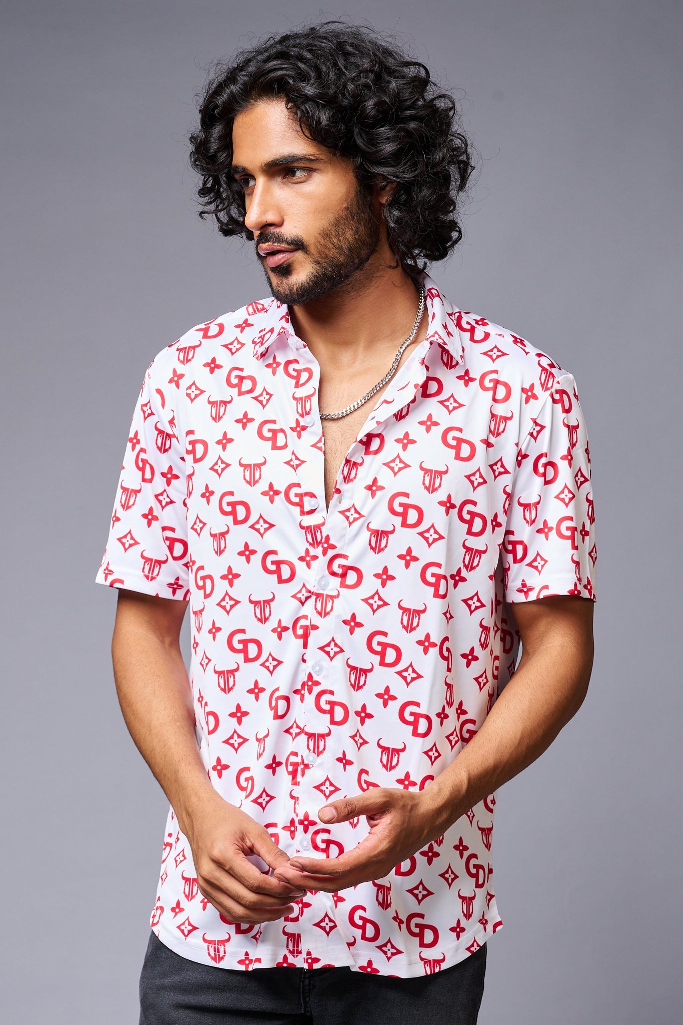 GD (in Red) Printed White Shirt for Men - Go Devil
