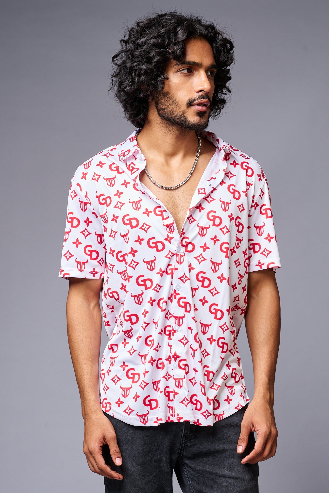 GD (in Red) Printed White Shirt for Men - Go Devil