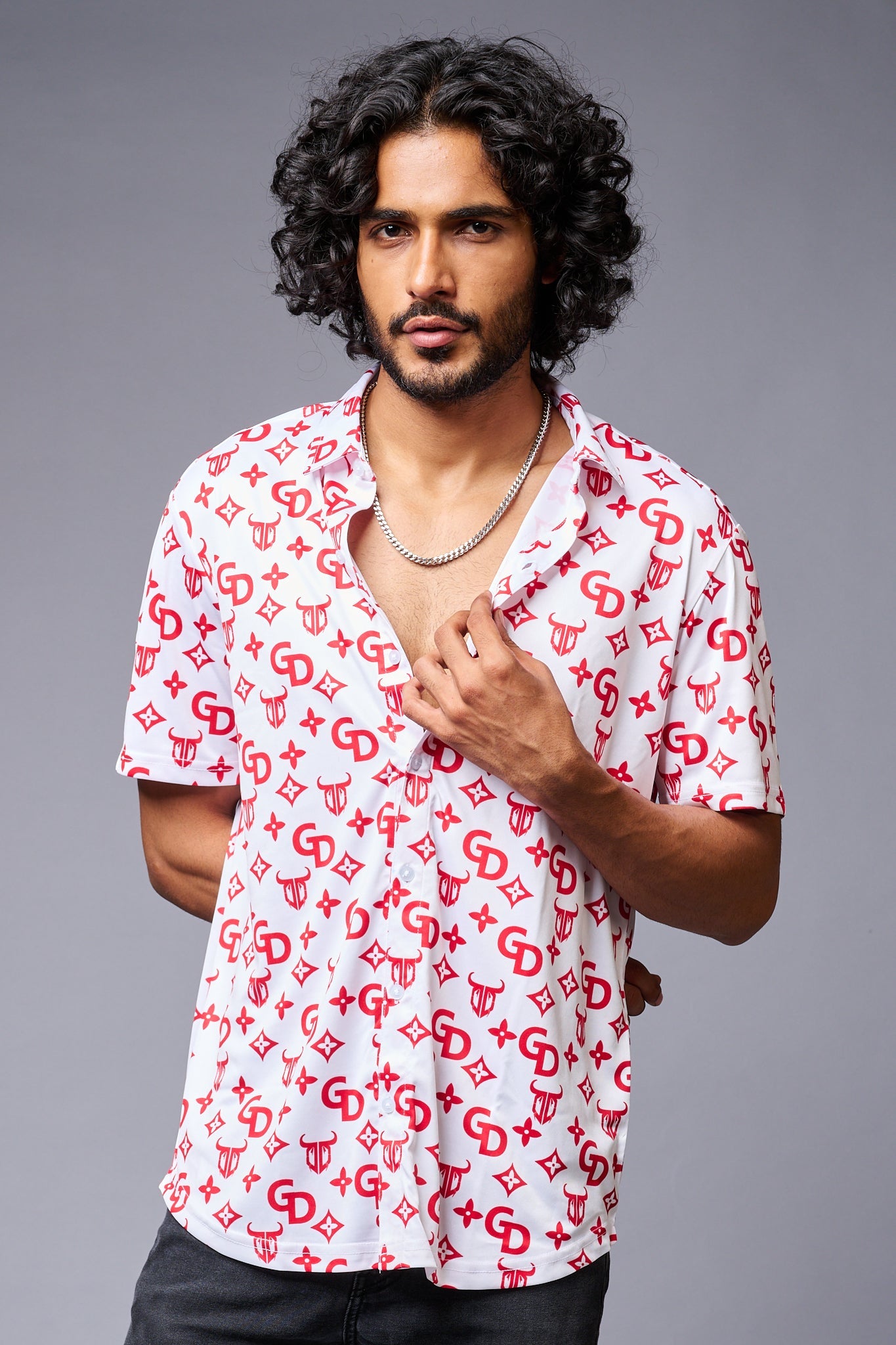 GD (in Red) Printed White Shirt for Men - Go Devil