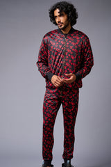 GD (in Red) with Logo Printed Black Bomber Style Jacket with Pant Co-ord Set for Men - Go Devil