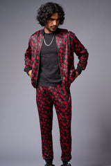 GD (in Red) with Logo Printed Black Bomber Style Jacket with Pant Co-ord Set for Men - Go Devil