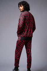 GD (in Red) with Logo Printed Black Bomber Style Jacket with Pant Co-ord Set for Men - Go Devil