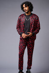 GD (in Red) with Logo Printed Black Bomber Style Jacket with Pant Co-ord Set for Men - Go Devil