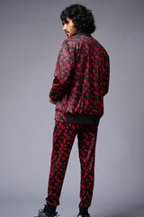 GD (in Red) with Logo Printed Black Bomber Style Jacket with Pant Co-ord Set for Men - Go Devil