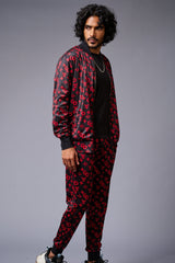 GD (in Red) with Logo Printed Black Bomber Style Jacket with Pant Co-ord Set for Men - Go Devil