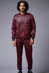 GD (in Red) with Logo Printed Black Bomber Style Jacket with Pant Co-ord Set for Men - Go Devil