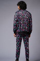 GD Logo Colourful Printed Black Bomber Style Jacket with Pant Co-ord Set for Men - Go Devil
