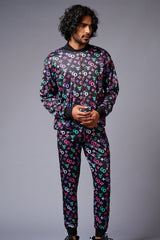 GD Logo Colourful Printed Black Bomber Style Jacket with Pant Co-ord Set for Men - Go Devil