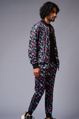 GD Logo Colourful Printed Black Bomber Style Jacket with Pant Co-ord Set for Men - Go Devil