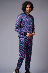 GD Logo Colourful Printed Black Bomber Style Jacket with Pant Co-ord Set for Men - Go Devil