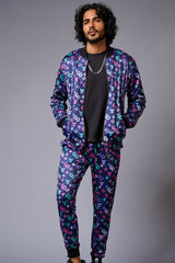 GD Logo Colourful Printed Black Bomber Style Jacket with Pant Co-ord Set for Men - Go Devil