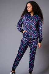 GD Logo Colourful Printed Blue Bomber Style Jacket with Pant Co-ord Set for Women - Go Devil