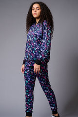 GD Logo Colourful Printed Blue Bomber Style Jacket with Pant Co-ord Set for Women - Go Devil