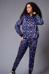 GD Logo Colourful Printed Blue Bomber Style Jacket with Pant Co-ord Set for Women - Go Devil