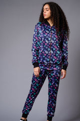 GD Logo Colourful Printed Blue Bomber Style Jacket with Pant Co-ord Set for Women - Go Devil