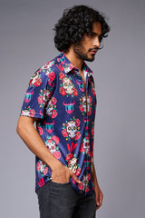 GD Logo Colourful Skull Printed Blue Shirt for Men - Go Devil