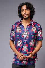 GD Logo Colourful Skull Printed Blue Shirt for Men - Go Devil