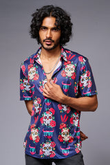 GD Logo Colourful Skull Printed Blue Shirt for Men - Go Devil