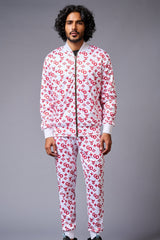 GD Logo (in red) Printed White Bomber Style Jacket with Pant Co-ord Set for Men - Go Devil