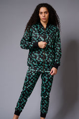 GD with Logo (in Green) Printed Black Bomber Jacket Style with Pants Co-ord Set for Women - Go Devil
