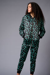 GD with Logo (in Green) Printed Black Bomber Jacket Style with Pants Co-ord Set for Women - Go Devil