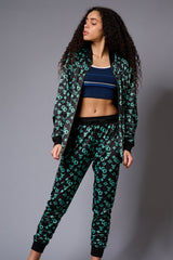 GD with Logo (in Green) Printed Black Bomber Jacket Style with Pants Co-ord Set for Women - Go Devil