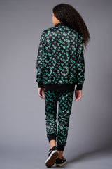 GD with Logo (in Green) Printed Black Bomber Jacket Style with Pants Co-ord Set for Women - Go Devil