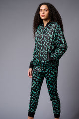 GD with Logo (in Green) Printed Black Bomber Jacket Style with Pants Co-ord Set for Women - Go Devil