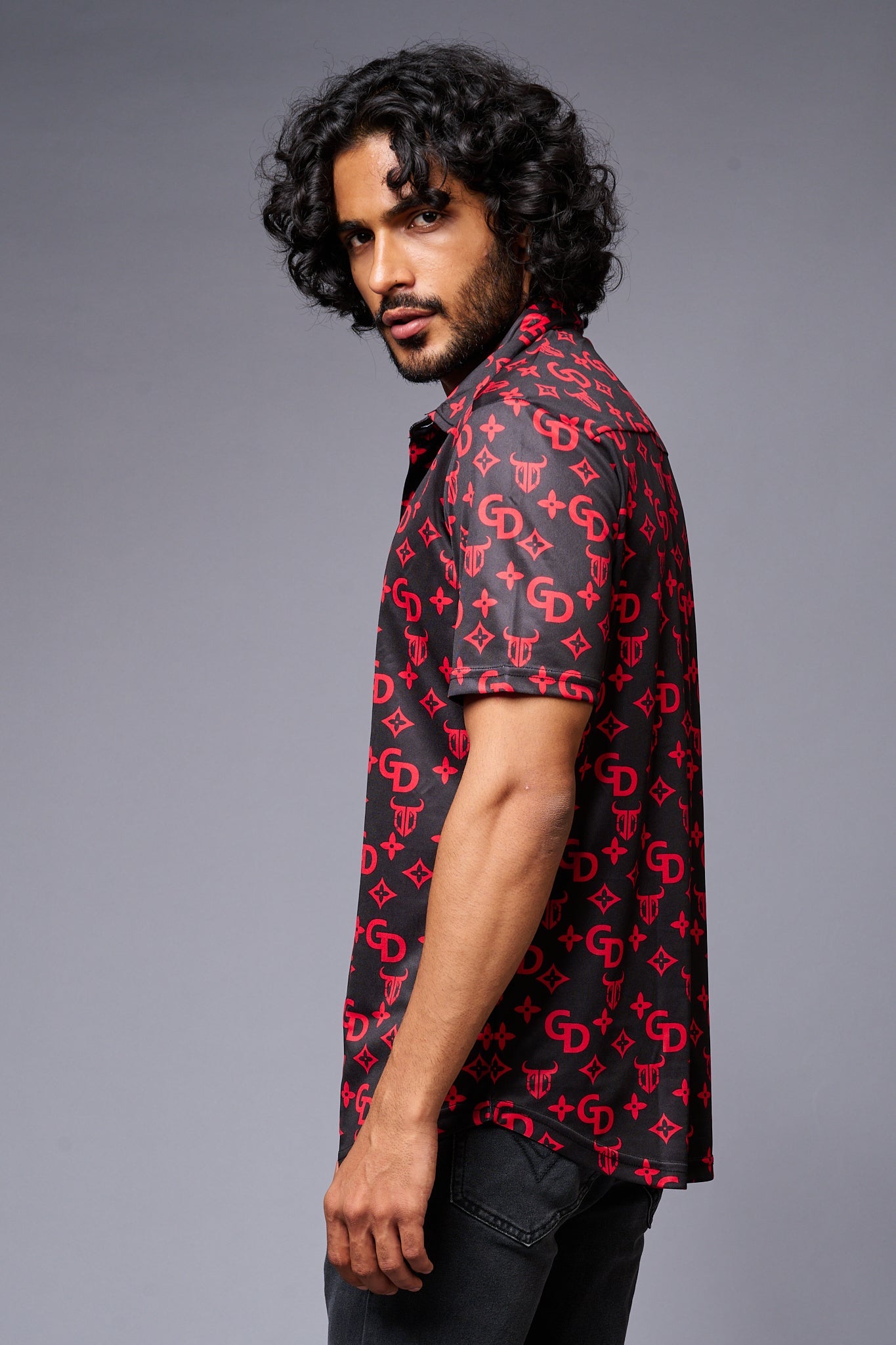 GD with Logo (in Red) Printed Black Shirt for Men - Go Devil