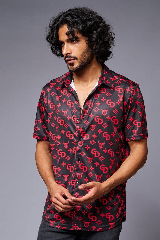 GD with Logo (in Red) Printed Black Shirt for Men - Go Devil