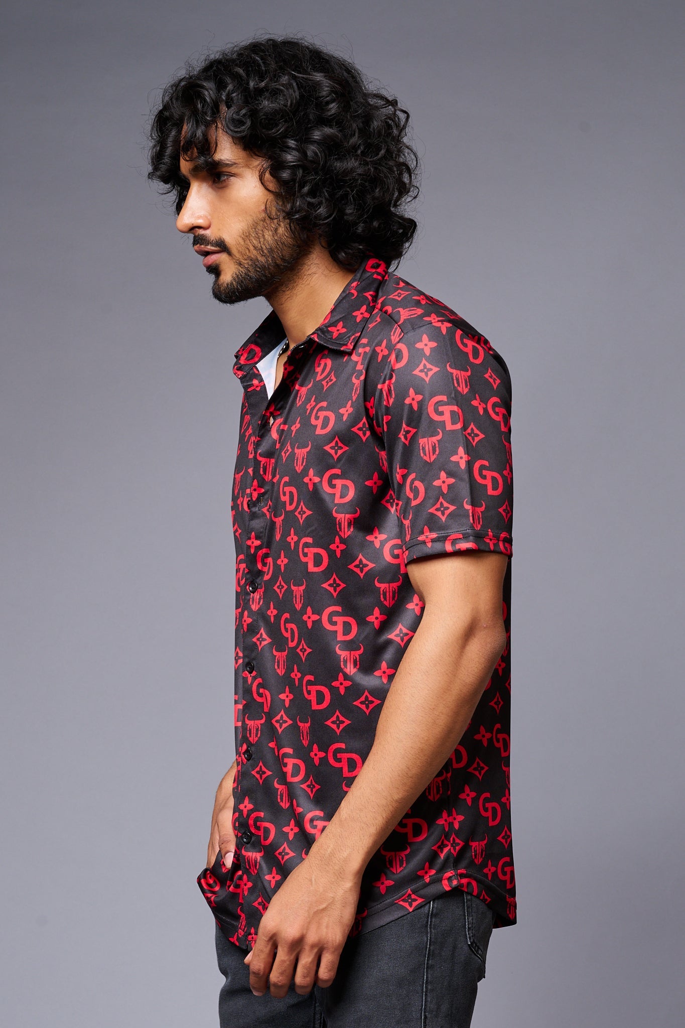 GD with Logo (in Red) Printed Black Shirt for Men - Go Devil