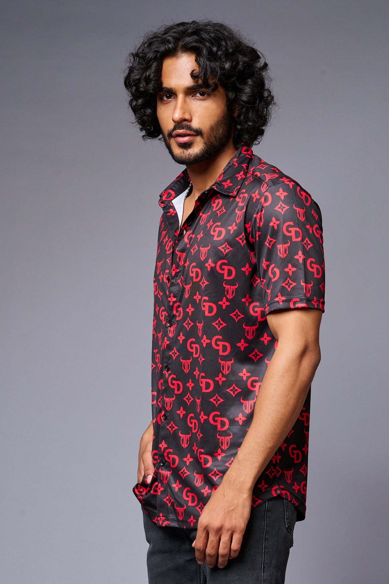 GD with Logo (in Red) Printed Black Shirt for Men - Go Devil