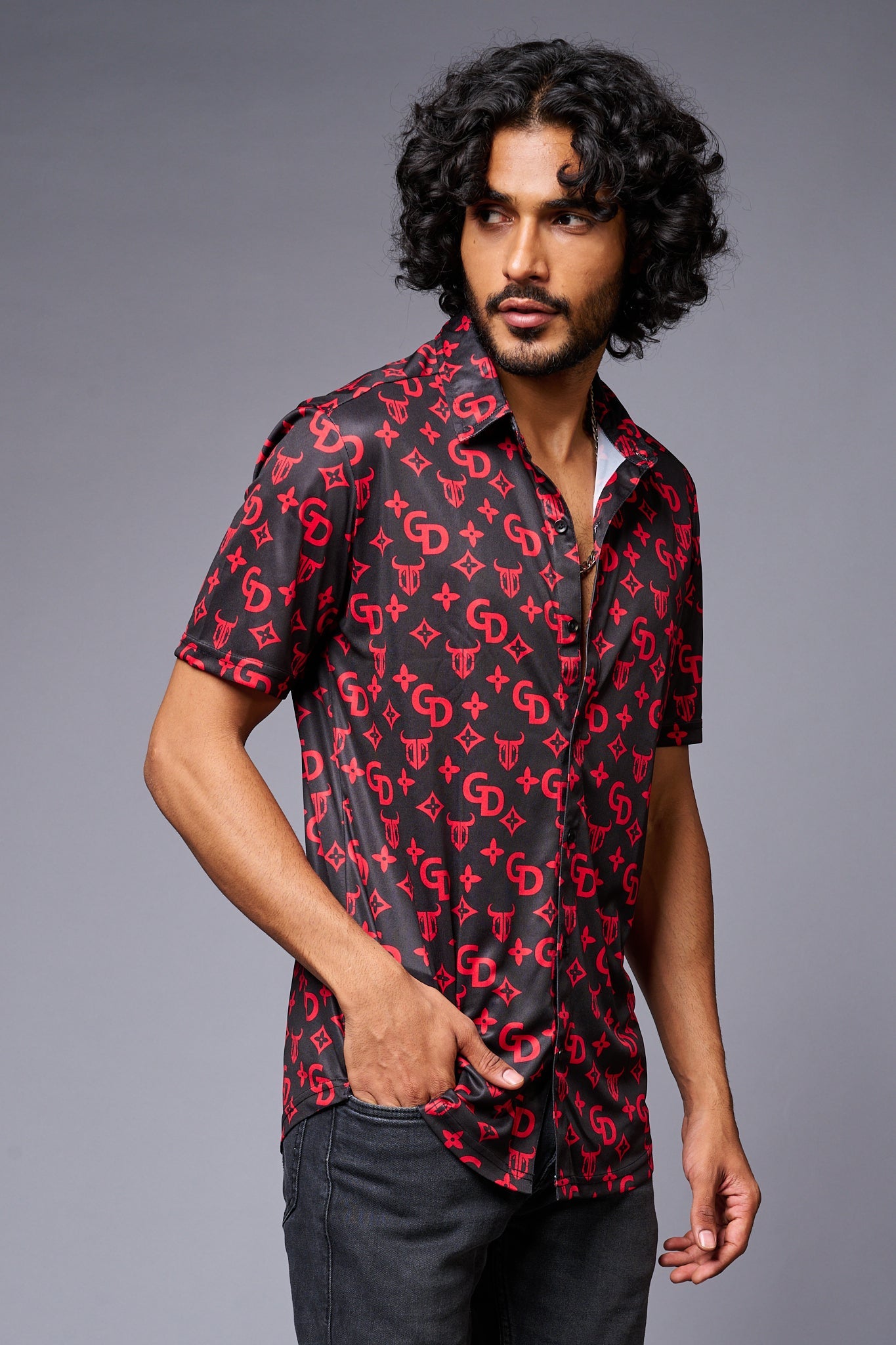 GD with Logo (in Red) Printed Black Shirt for Men - Go Devil