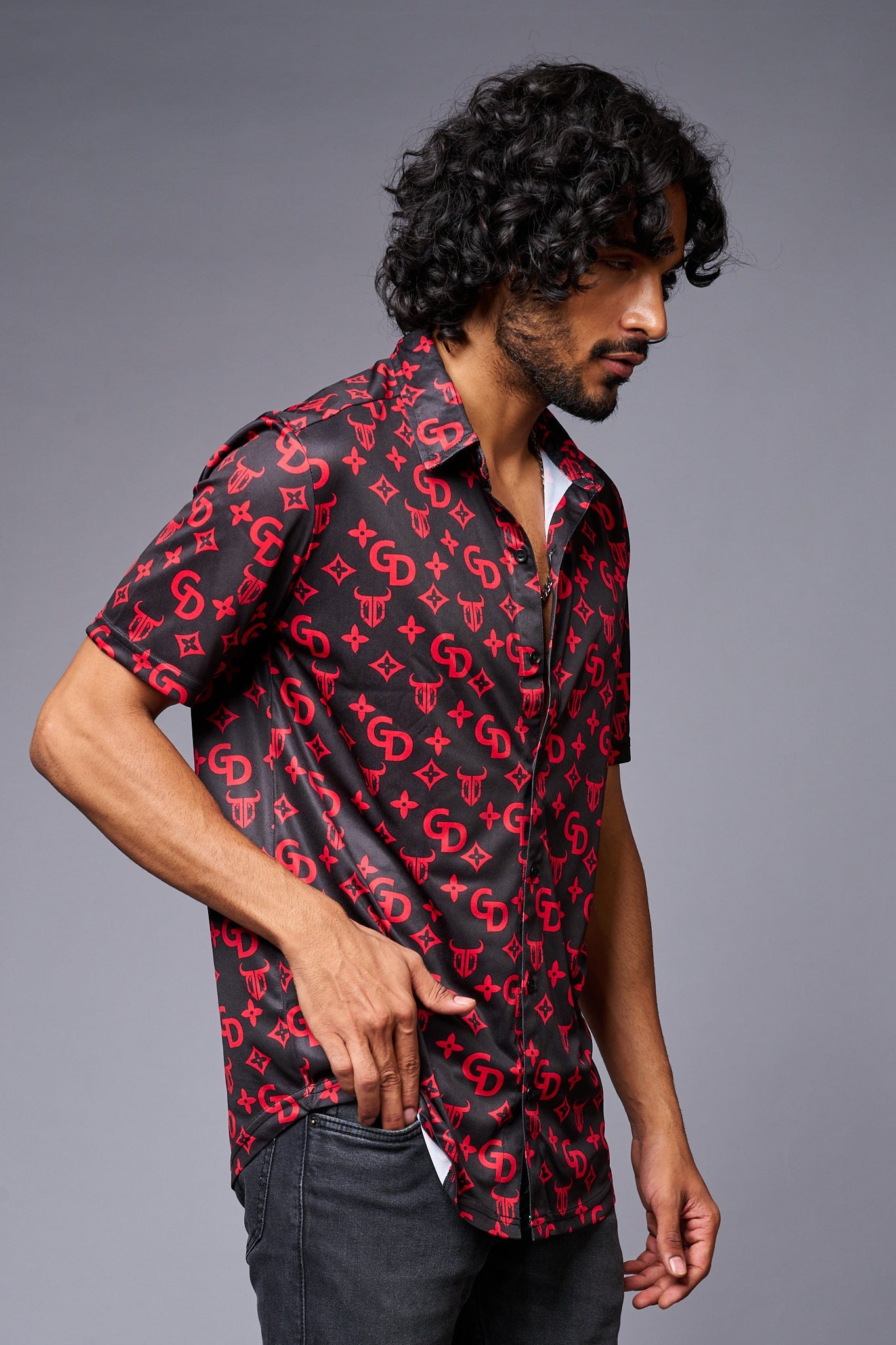 GD with Logo (in Red) Printed Black Shirt for Men - Go Devil