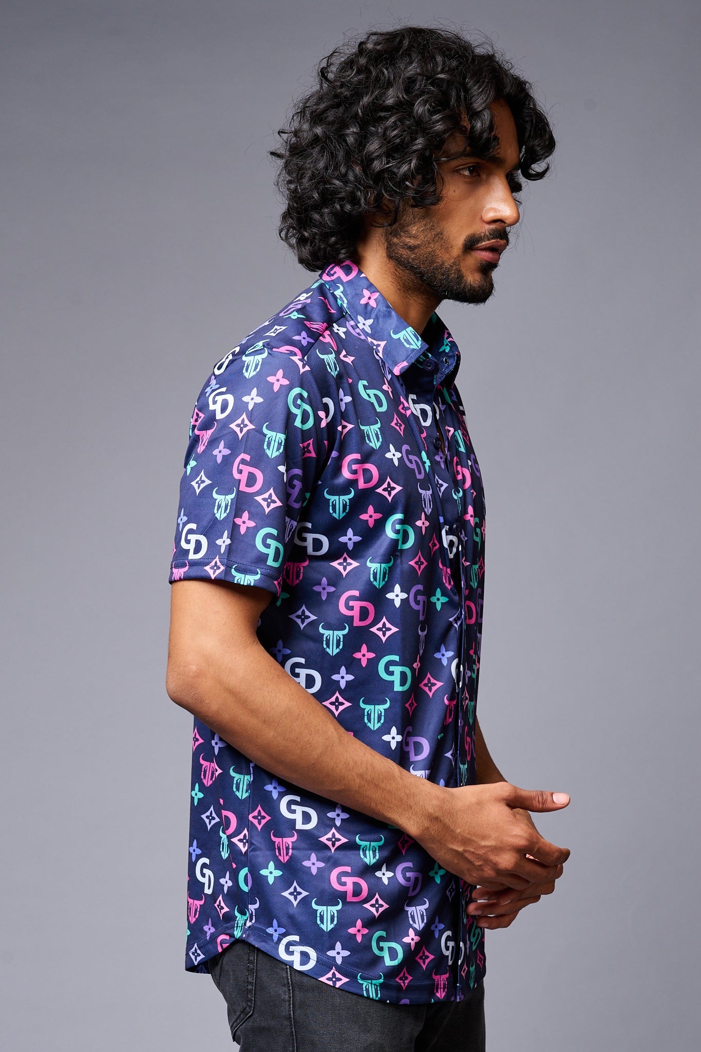 GD (with Logo) Printed Blue Shirt for Men - Go Devil