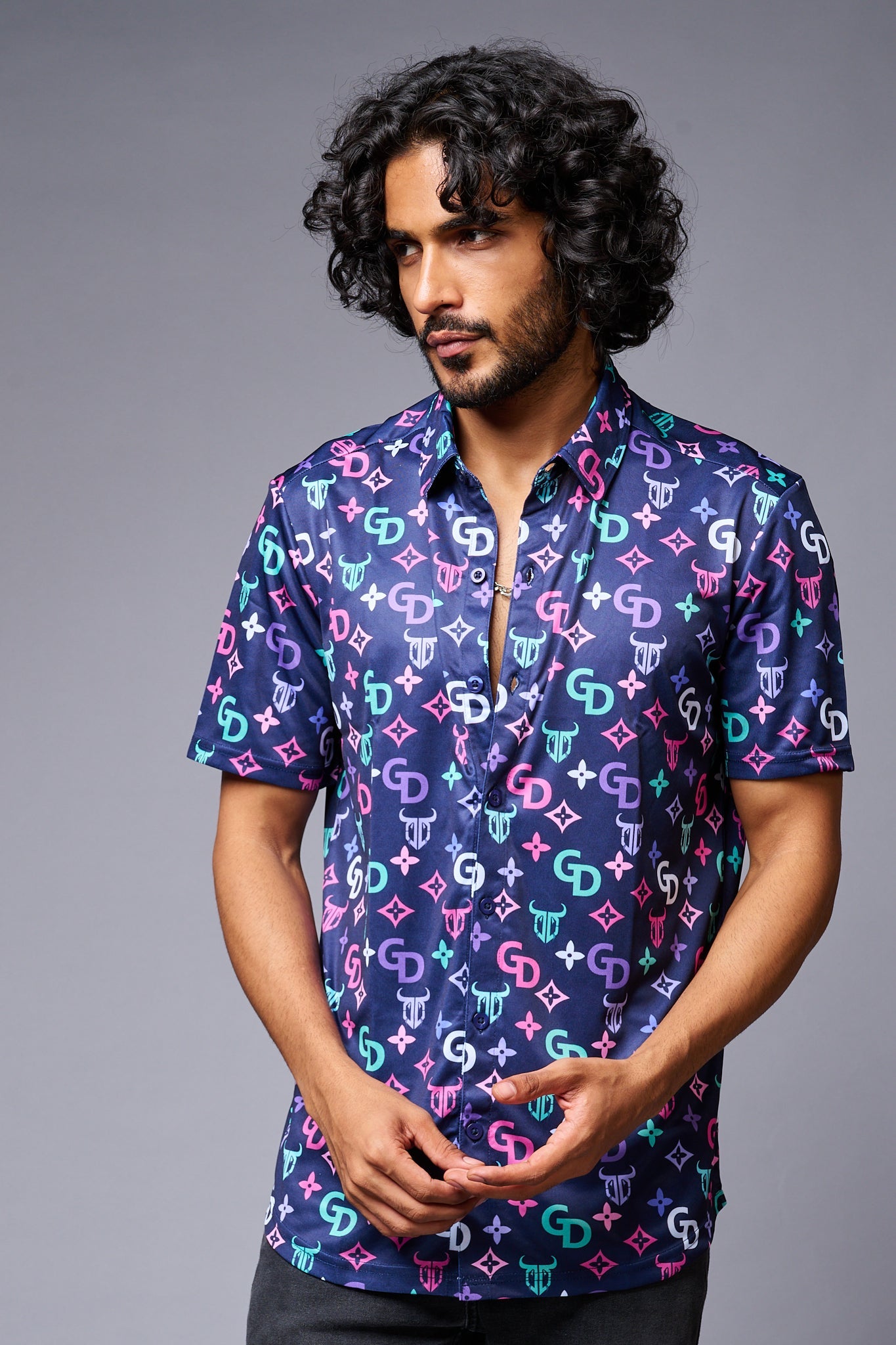 GD (with Logo) Printed Blue Shirt for Men - Go Devil