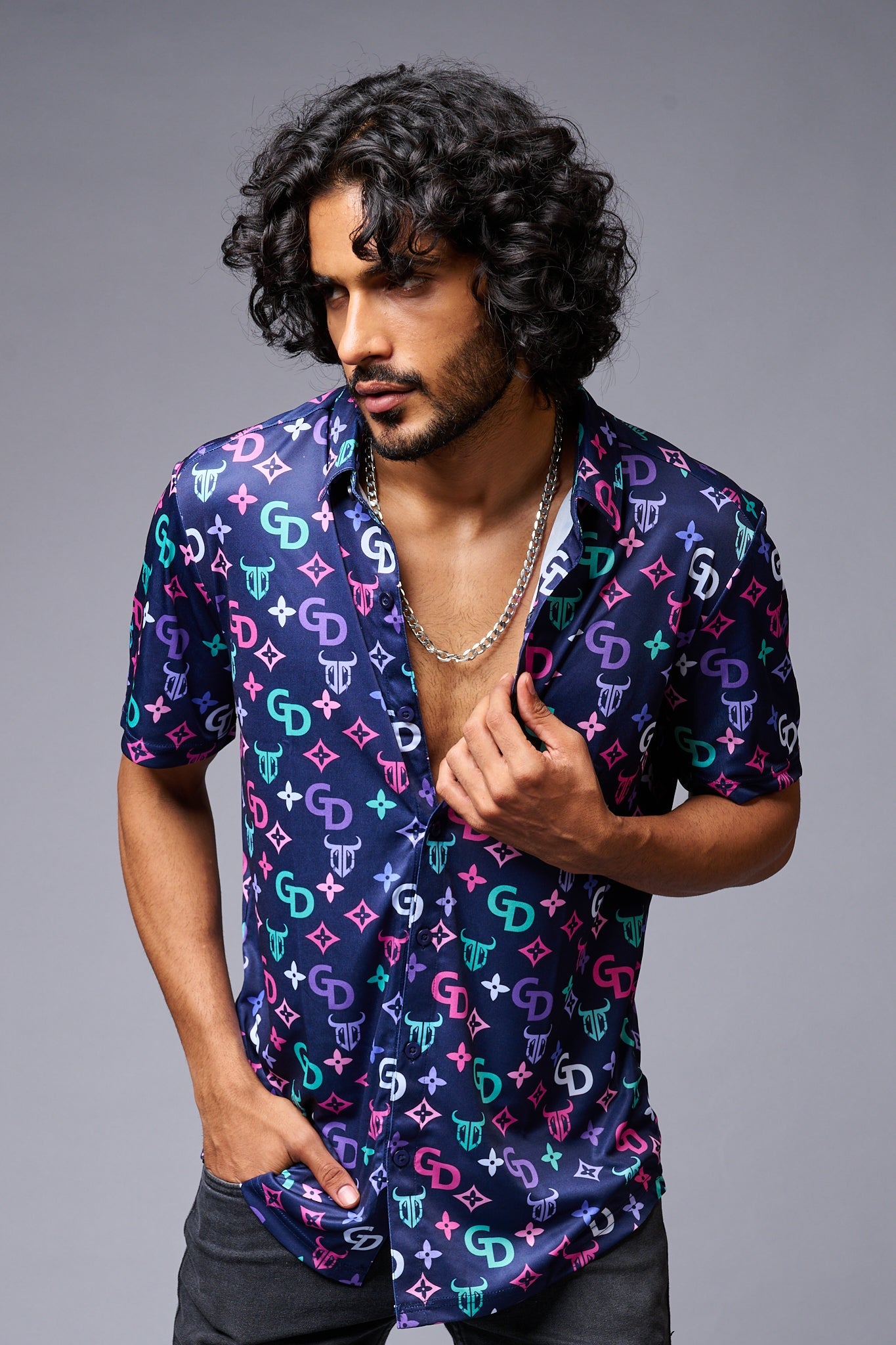 GD (with Logo) Printed Blue Shirt for Men - Go Devil