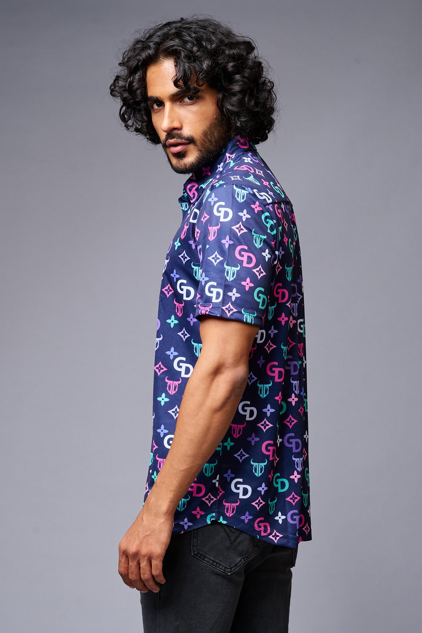 GD (with Logo) Printed Blue Shirt for Men - Go Devil