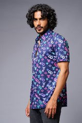 GD (with Logo) Printed Blue Shirt for Men - Go Devil