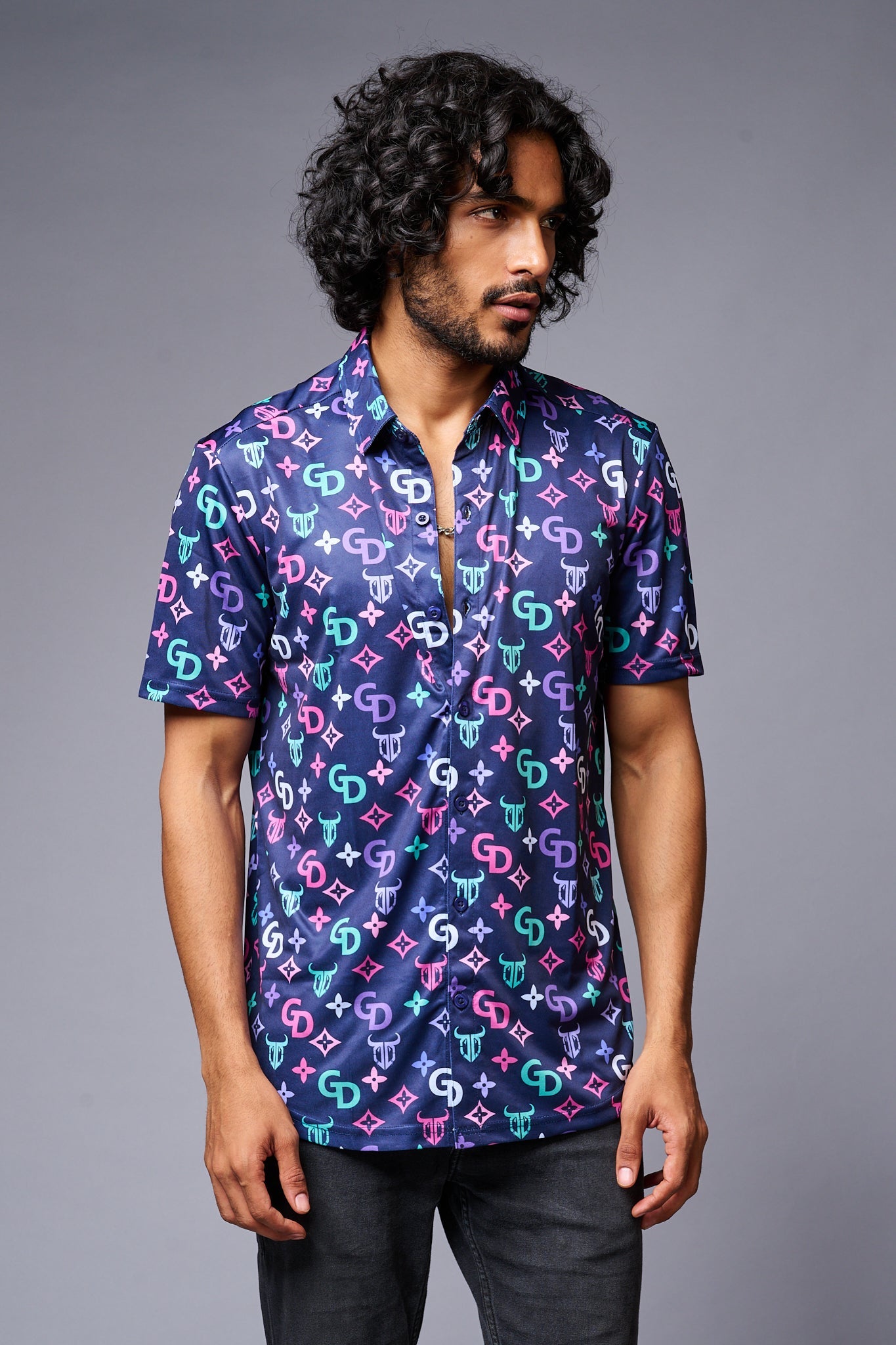 GD (with Logo) Printed Blue Shirt for Men - Go Devil