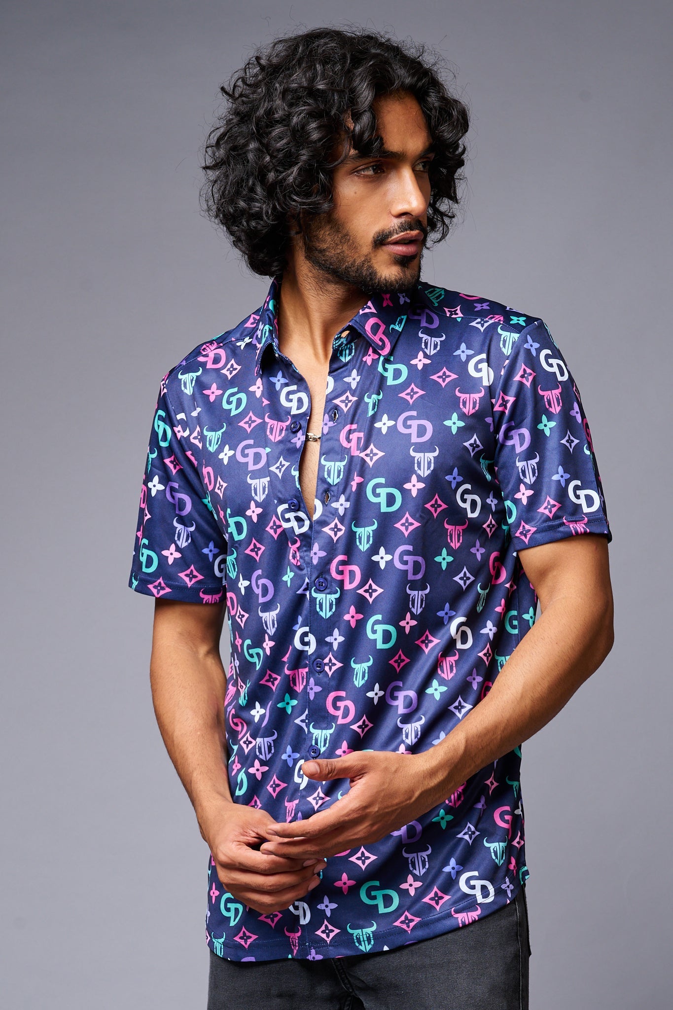 GD (with Logo) Printed Blue Shirt for Men - Go Devil