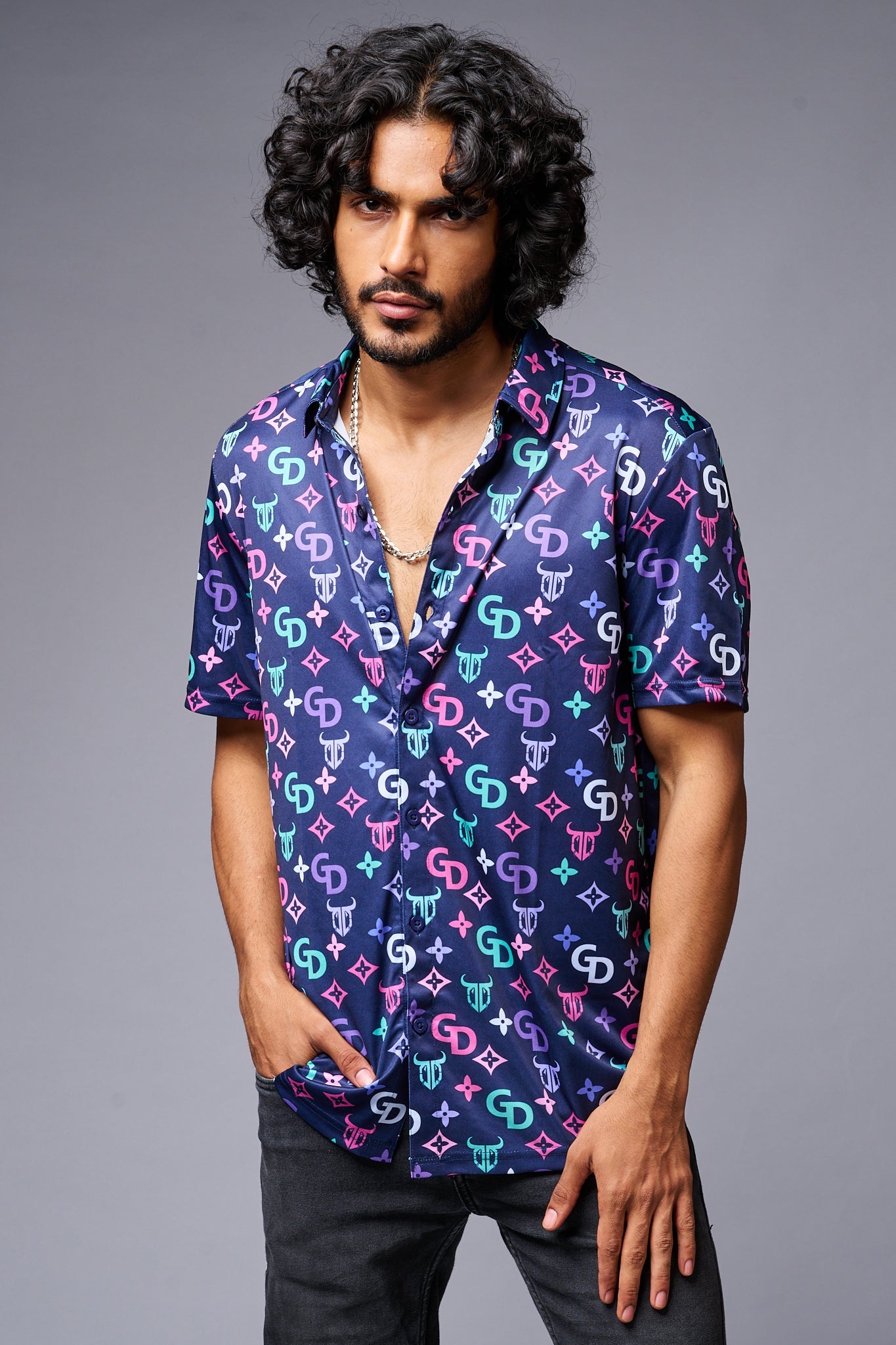 GD (with Logo) Printed Blue Shirt for Men - Go Devil