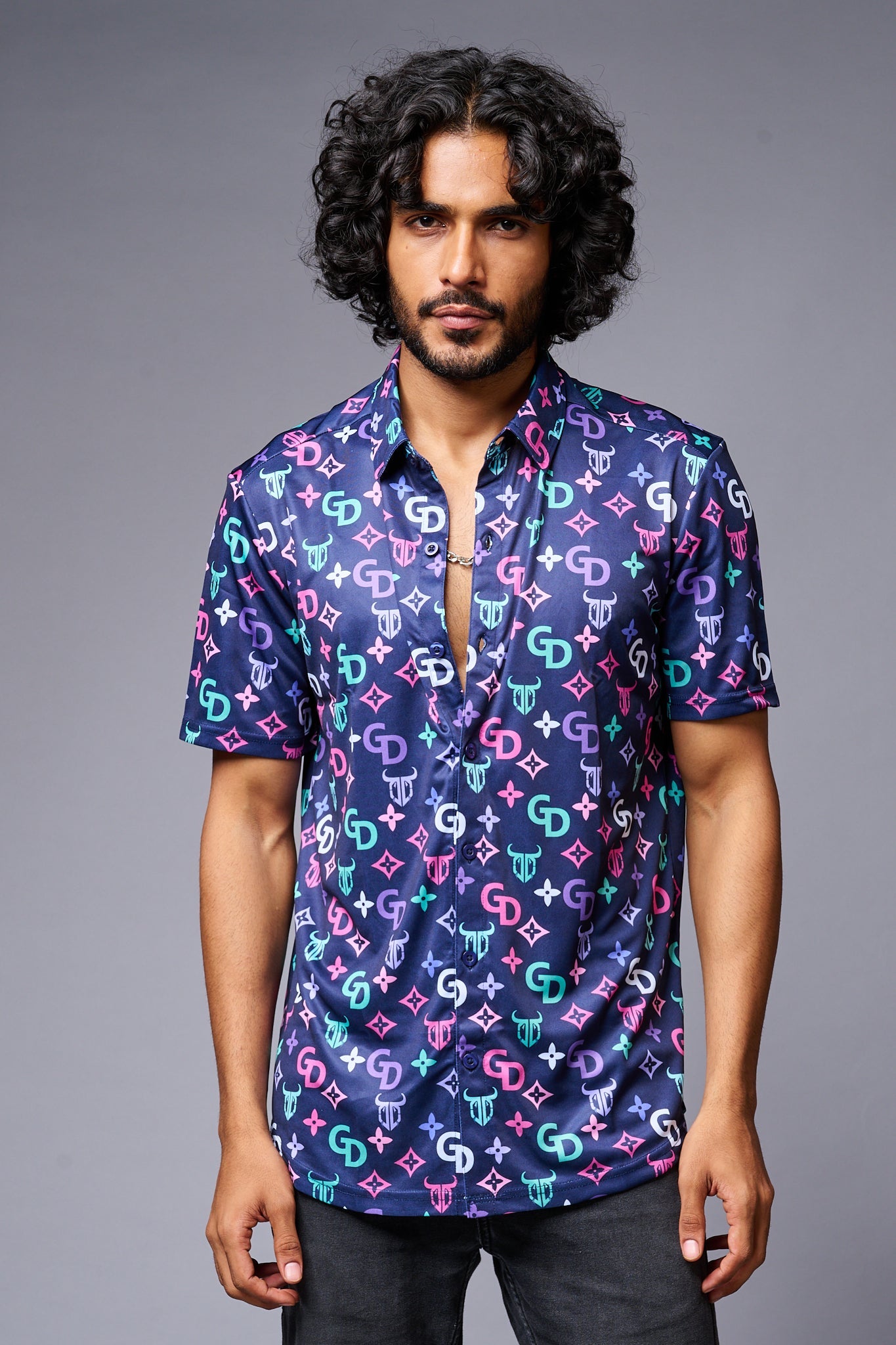 GD (with Logo) Printed Blue Shirt for Men - Go Devil