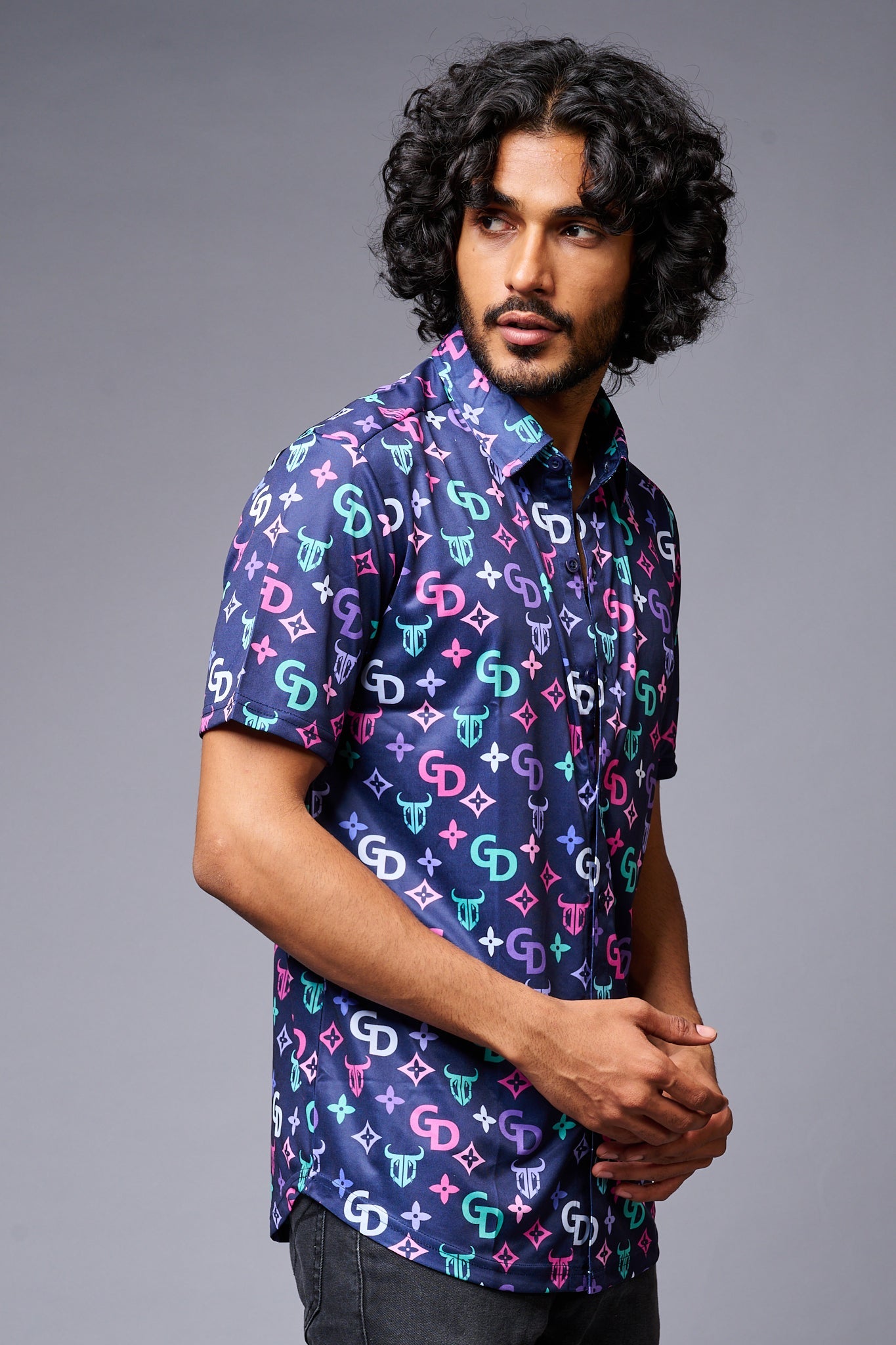 GD (with Logo) Printed Blue Shirt for Men - Go Devil