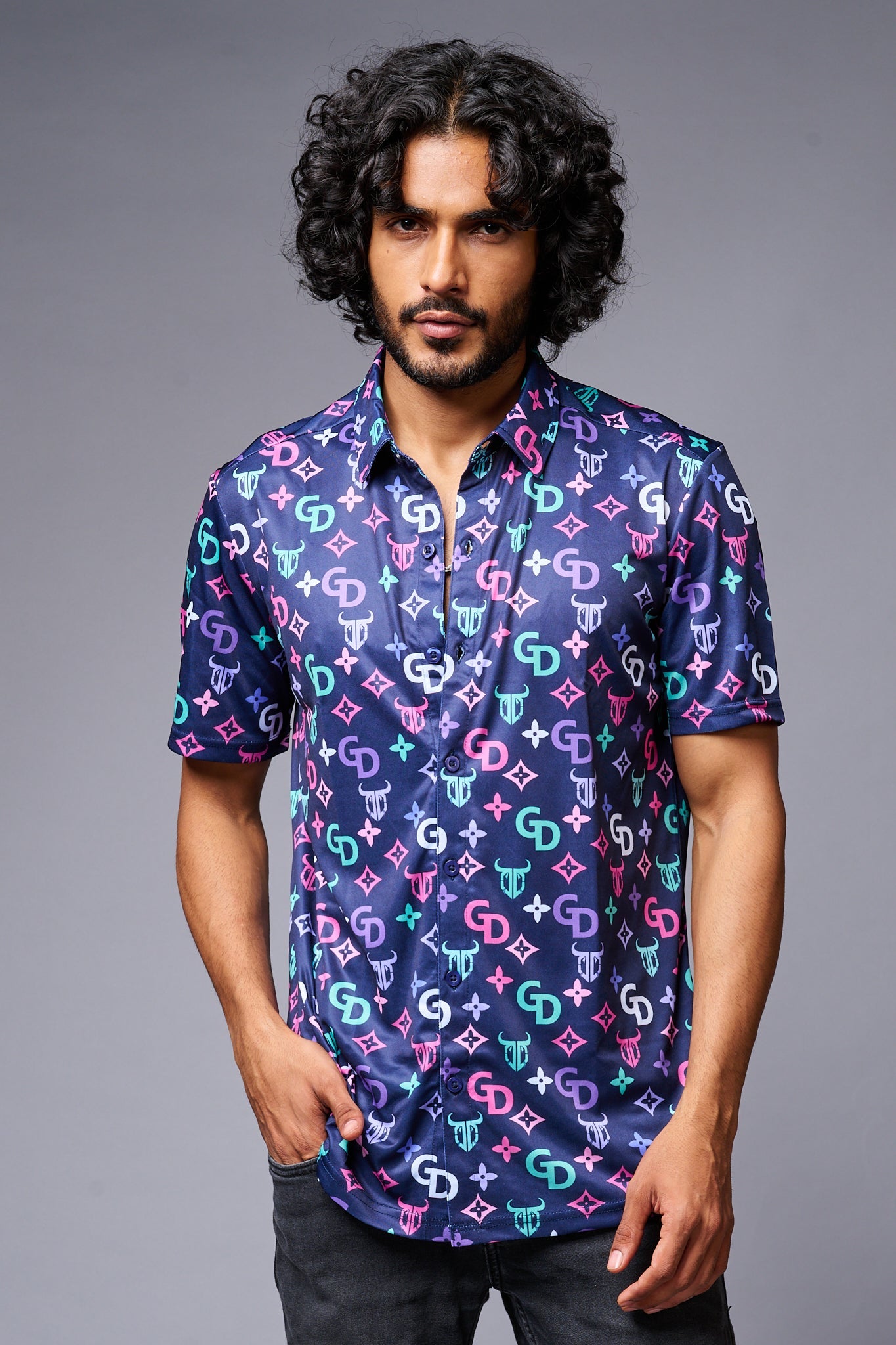 GD (with Logo) Printed Blue Shirt for Men - Go Devil